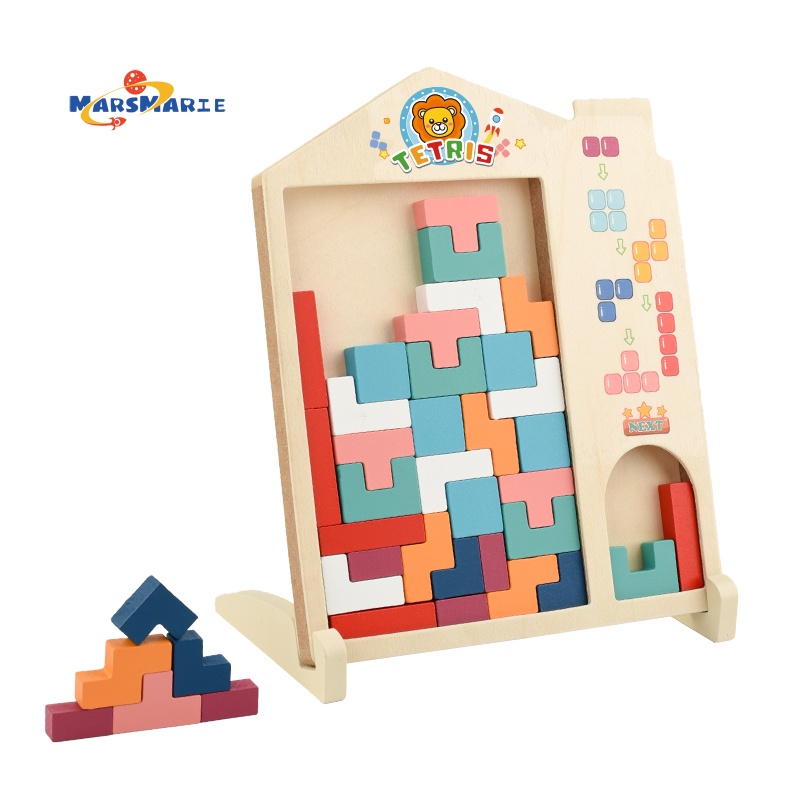 Children's Interactive Educational Multi-Functional Puzzle Three-Dimensional Shape Building Block Game Manual Brain Wooden Toy