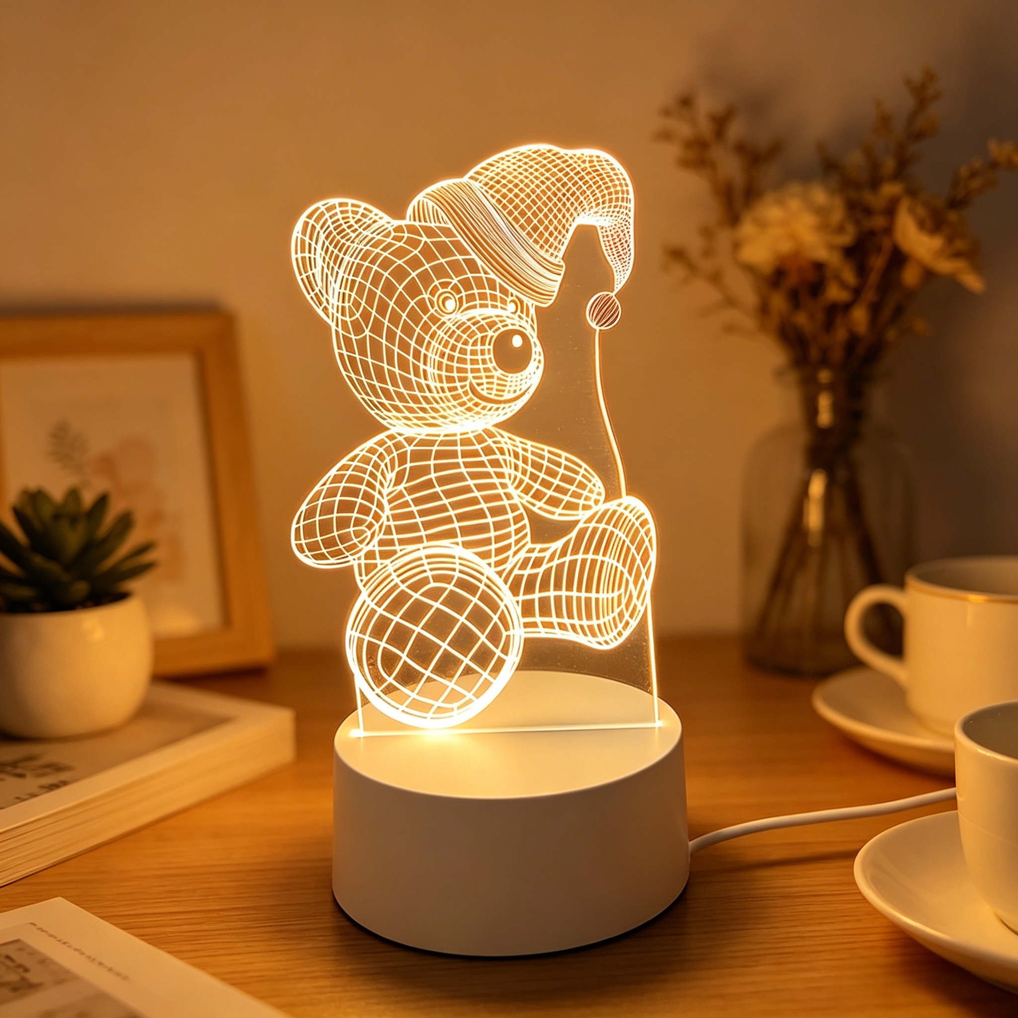 Customized Pattern Teddy Bear Lover Cute Anniversary 3D Illusion Lamp Night Light Festival Holiday Gift LEDTable Lamp