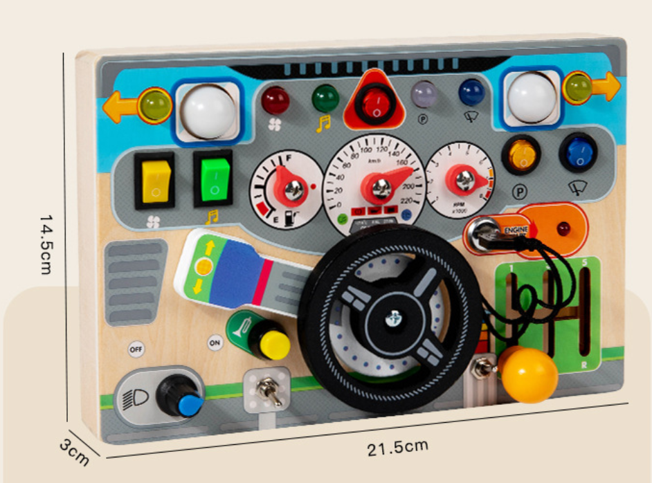 New Safe Wooden Electronic Busy Steering Wheel Montessori Educational Sensory Toy for Preschool Kindergarten Children 2-14 Years