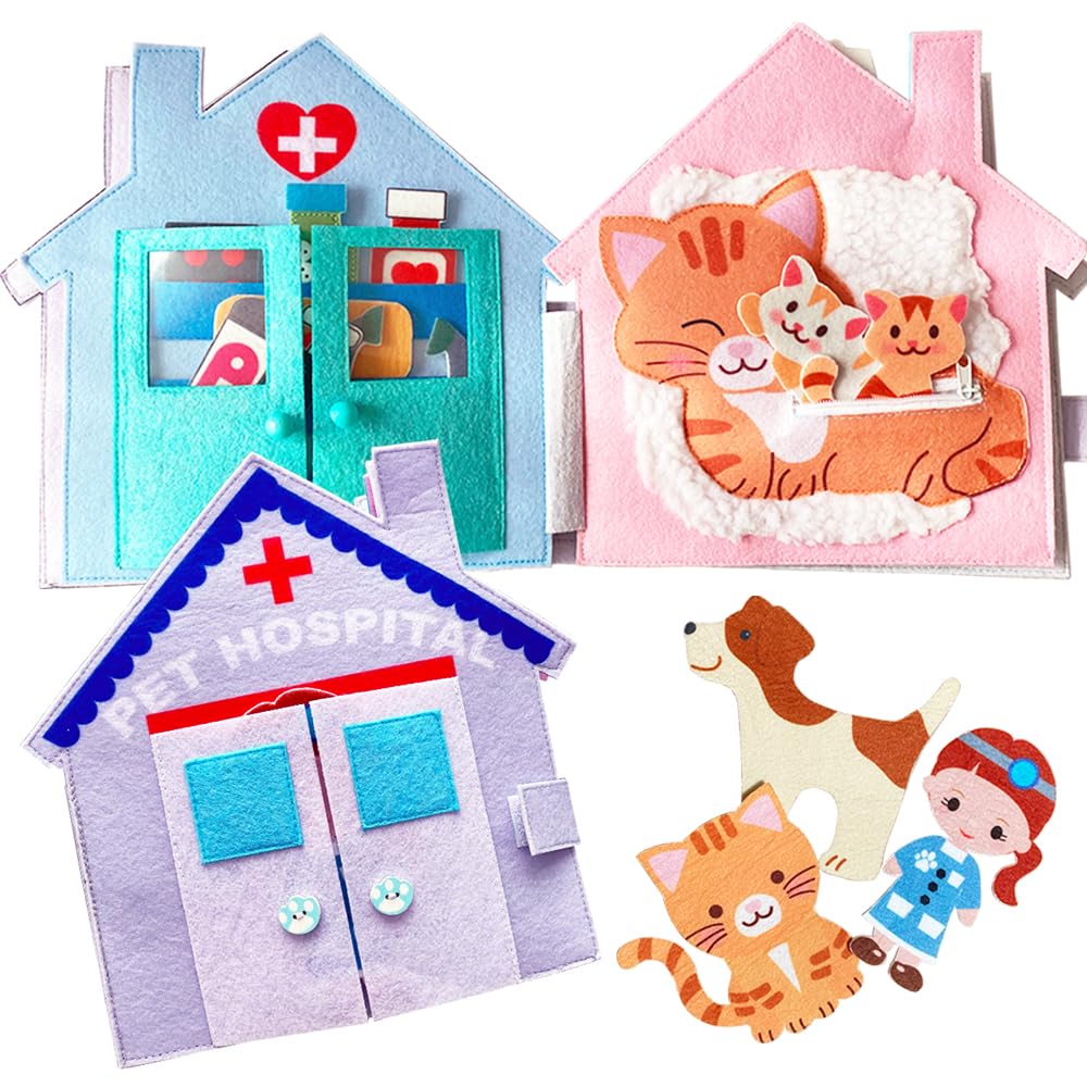 OEM Factory Montessori Quiet Busy Book Felt Educational Toy for Toddler Pet Hospital Child Travel Toy Electronic Pets