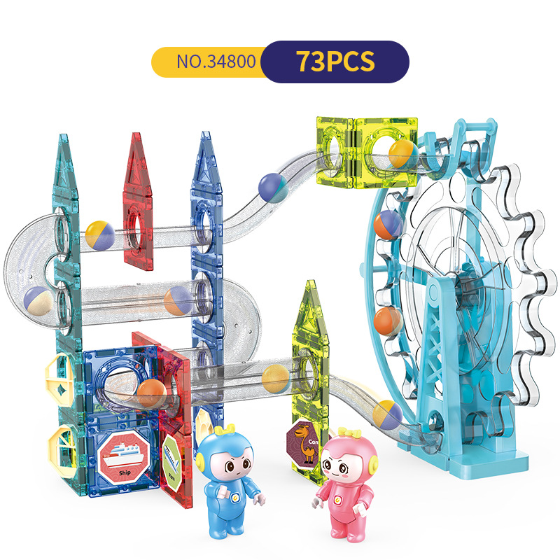 2024 DIY Stem Blocks Magnetic Electric Rolling Ball Building Blocks Ball Track Magnetic Blocks Building Toys With Music