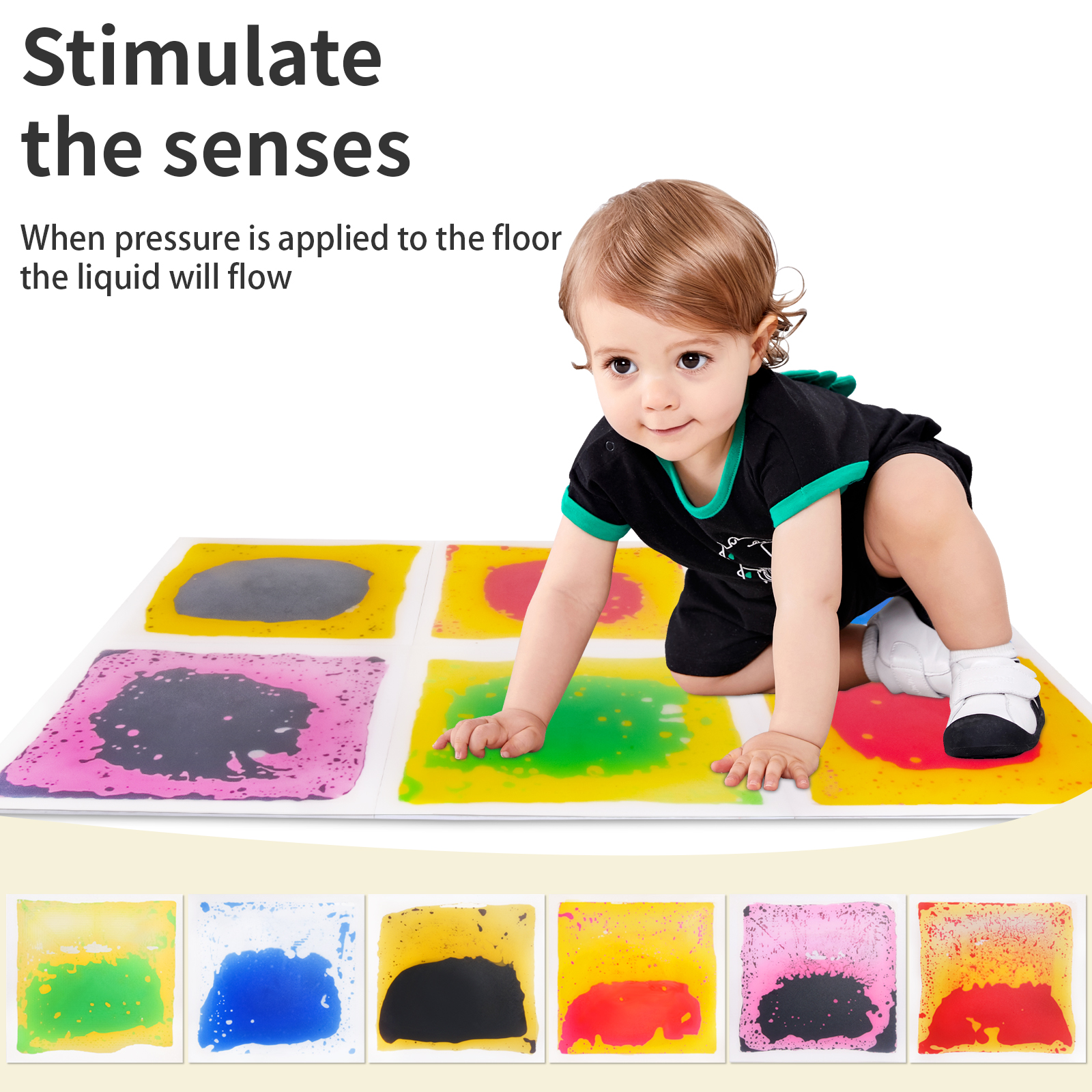 High 3D Educational Sensory Mat Tiles Square Liquid Gel Floor Plastic Tiles For Kids Customizable For Play Intelligent Games