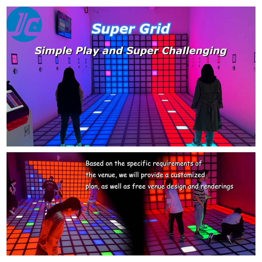 3D LED Floor Holographic Games Jump Over Virtual Lava Rivers Interactive LED Floor Tiles Mega Grid Activate Game