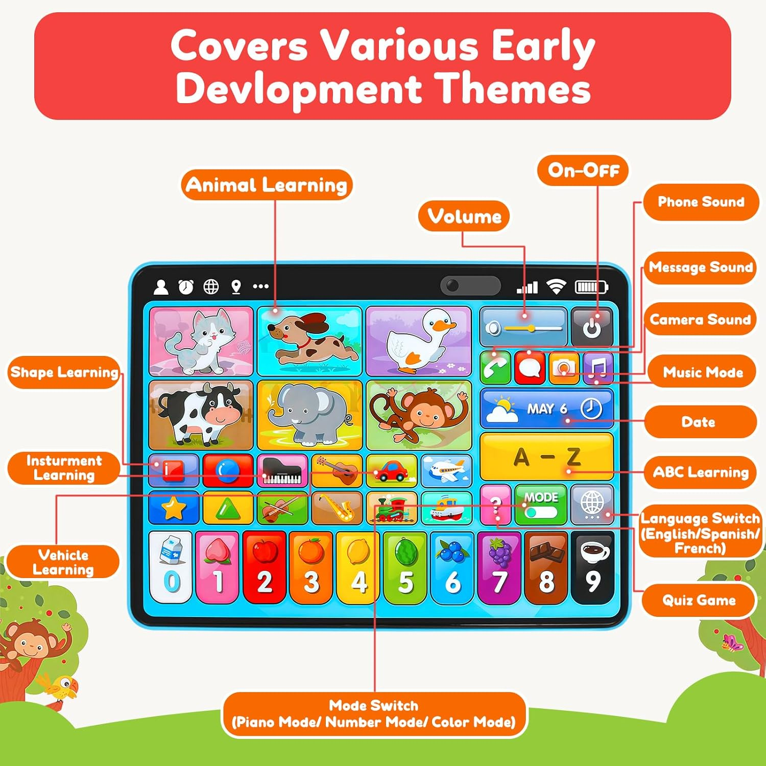 Early Development Electronic Learning Machine Kid Tablet Toddler Learning Pad Interactive My First Learning Tablet Tablet