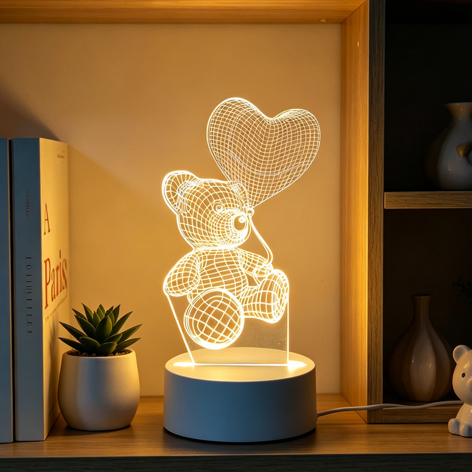 Customized Pattern Teddy Bear Lover Cute Anniversary 3D Illusion Lamp Night Light Festival Holiday Gift LEDTable Lamp