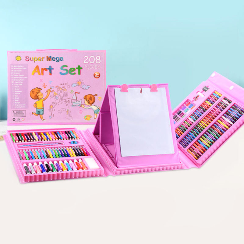 208PCS Education Graffiti DIY Stationery Set Water Color Painting Brush Kit Colour Pencil Pen Crayon Art Drawing Toy With Board