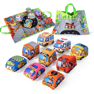 Baby 9pcs 3D Cloth Car Toys Early Childhood Education Toy Soft Plush Stuffed Car and Storage Bag 3D Cloth Book