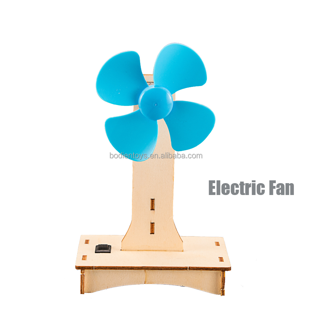 Hot Selling DIY Electric Fan Science Model Kit Wooden Puzzle Toys with Geometric Shape and AA Battery for Kids Educational Sets