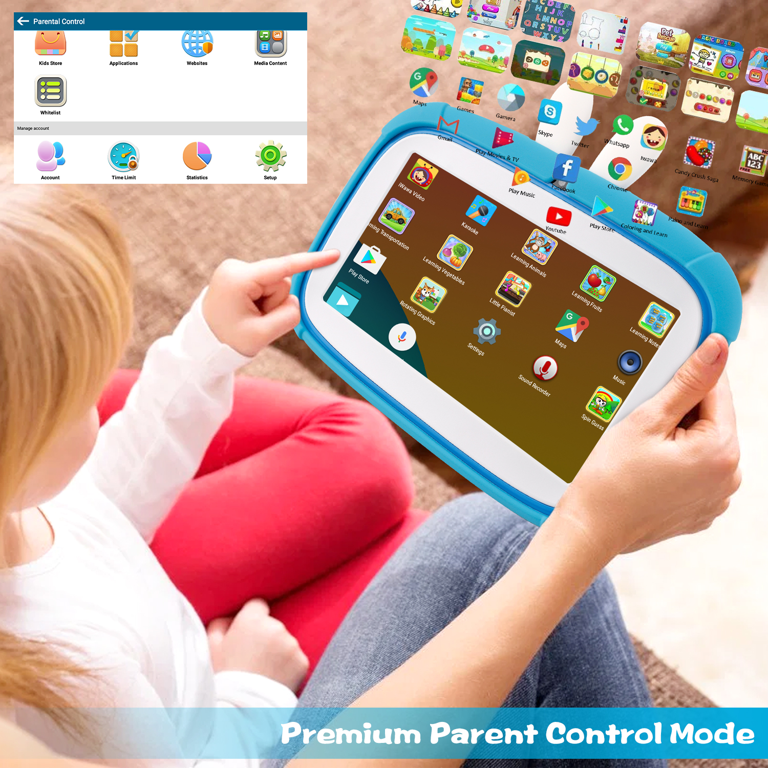7 Inch Capacitive Touch Screen Android 11.0 Tablet PC OEM Kids App BT4 New Allwinner Processor 2GB Memory Educational Use