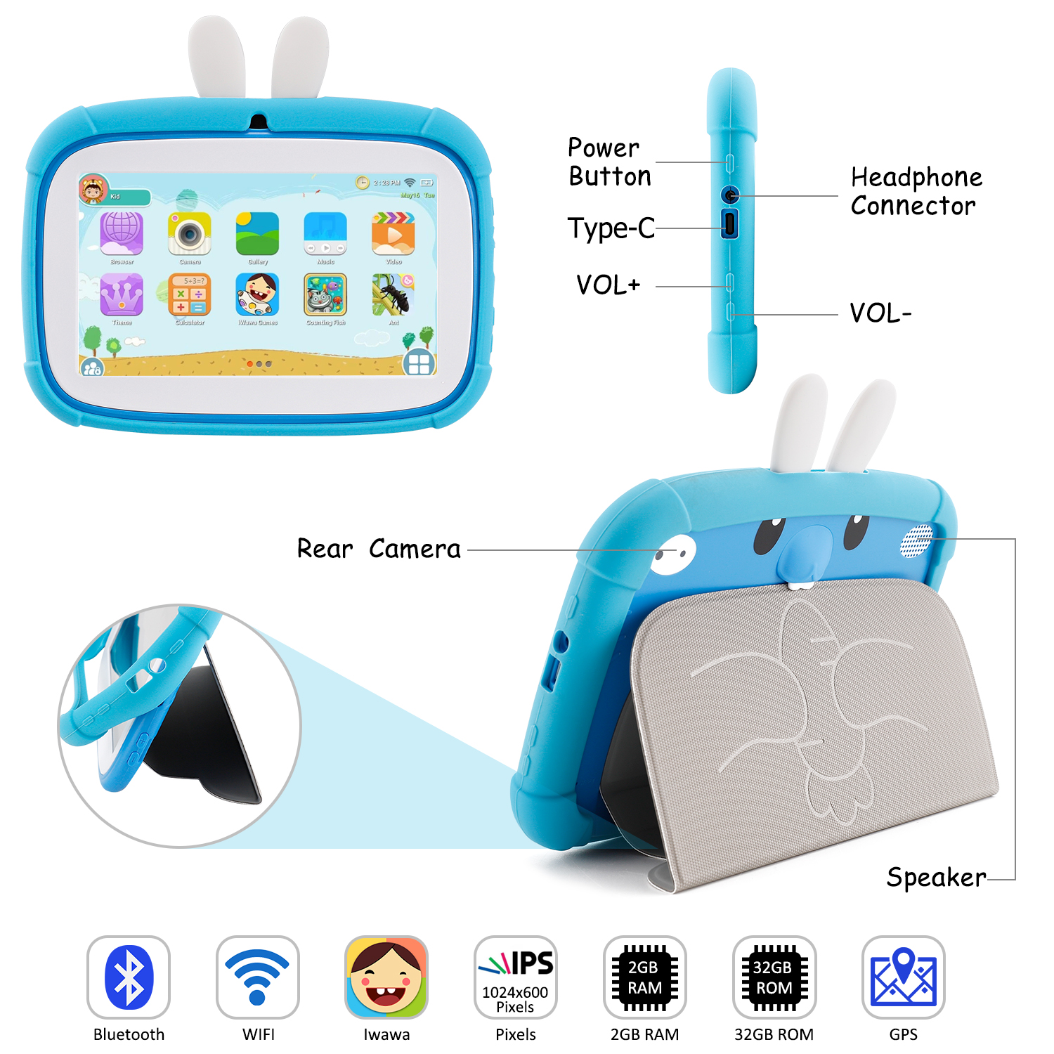 7 Inch Capacitive Touch Screen Android 11.0 Tablet PC OEM Kids App BT4 New Allwinner Processor 2GB Memory Educational Use