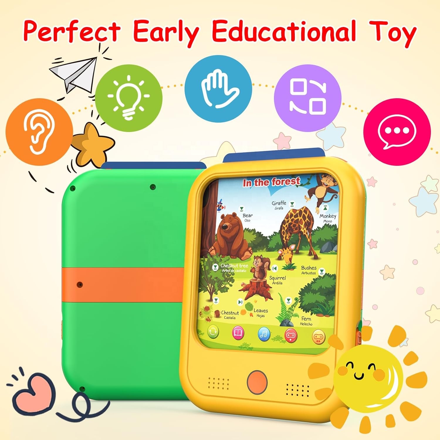 Kids Tablet Educational Learning Pad Montessori Toy for Kids 3-5 To Learn Alphabets, Numbers, Foods, Time, Music, Vehicles
