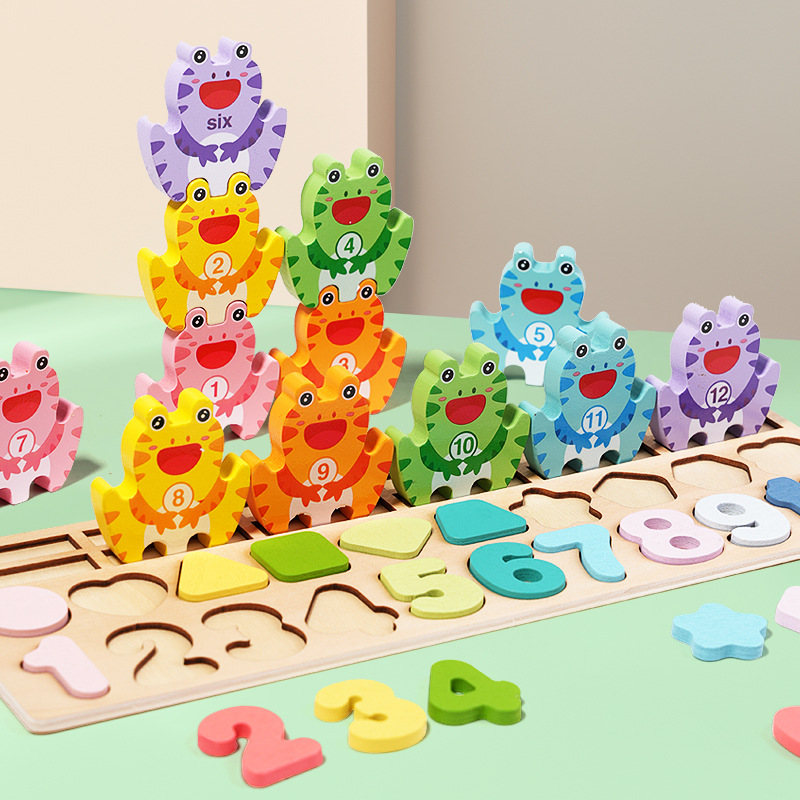 Qiaike CPC CE Montessori Toys Wooden Matching Puzzle Multi-style Logarithmic Board Fine Motor Skills Toys For Boys Girls