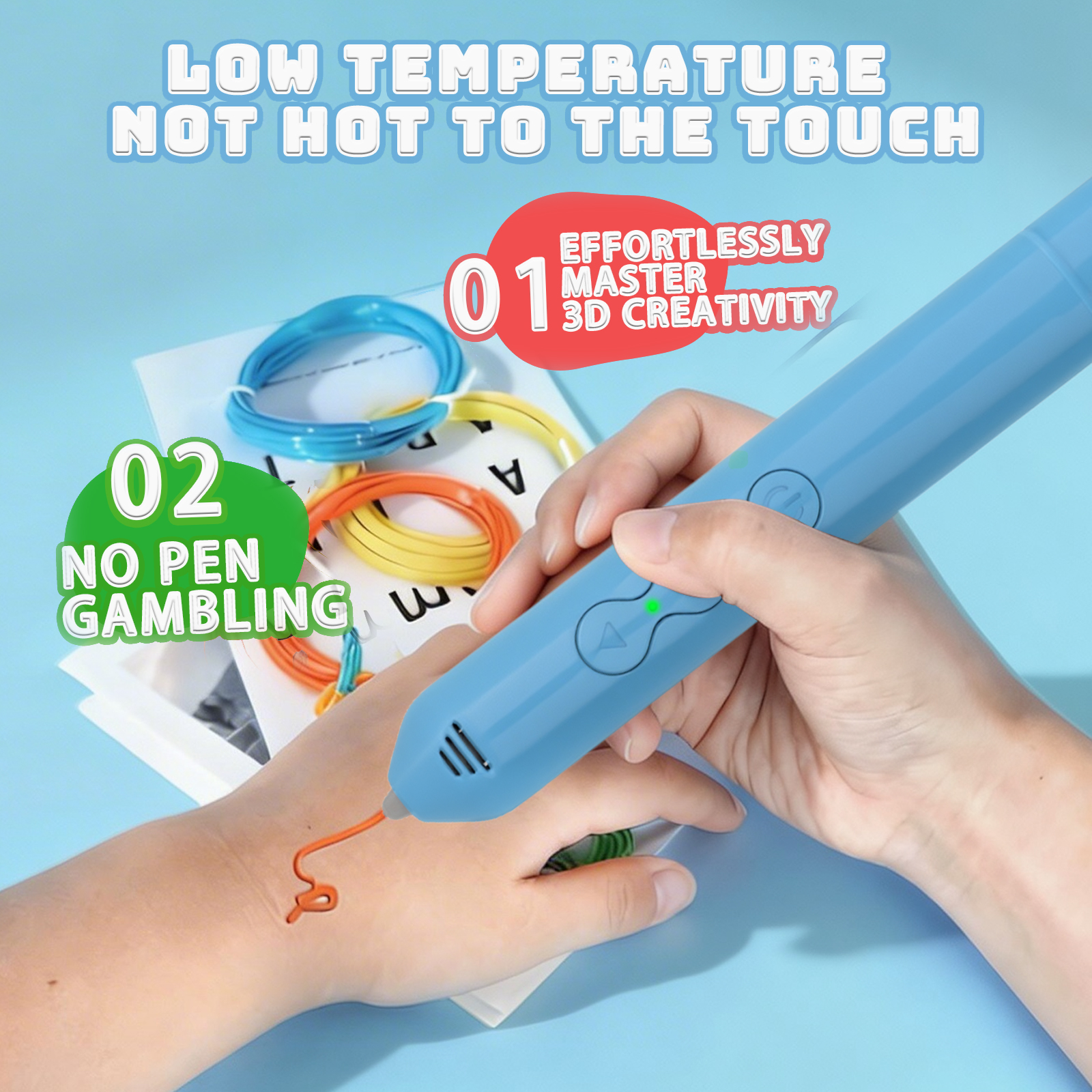 Safe Low Temperature 3D Pen for Kids USB Rechargeable Wireless PCL Filament with Drawing Templates STEM Educational Toy Gift