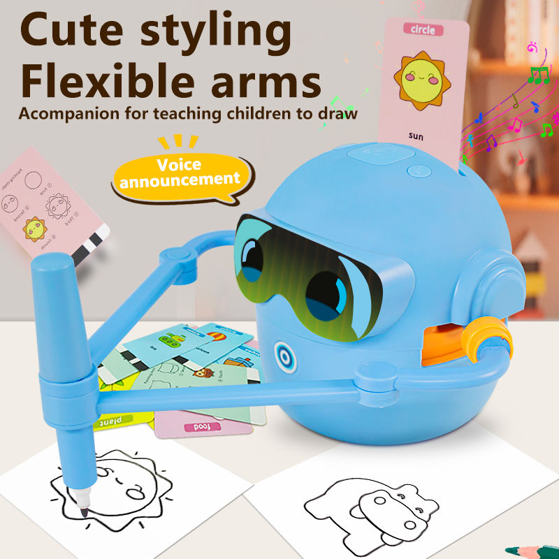 Montessori Inspired Drawing Robot, Interactive Painting Learning Toy with 100 Cards