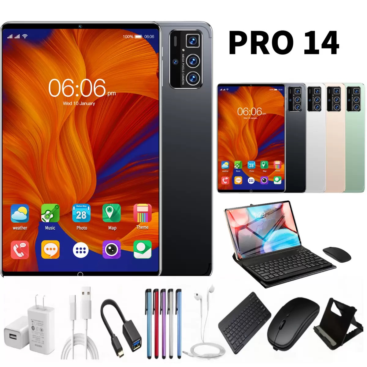 HD 1920*1200 New 10.1 Inch Pro14 Android Tablets WIFI Android 14 Dual Sim Calling 16+512G IPS Kids Educational Gaming Tablet PC