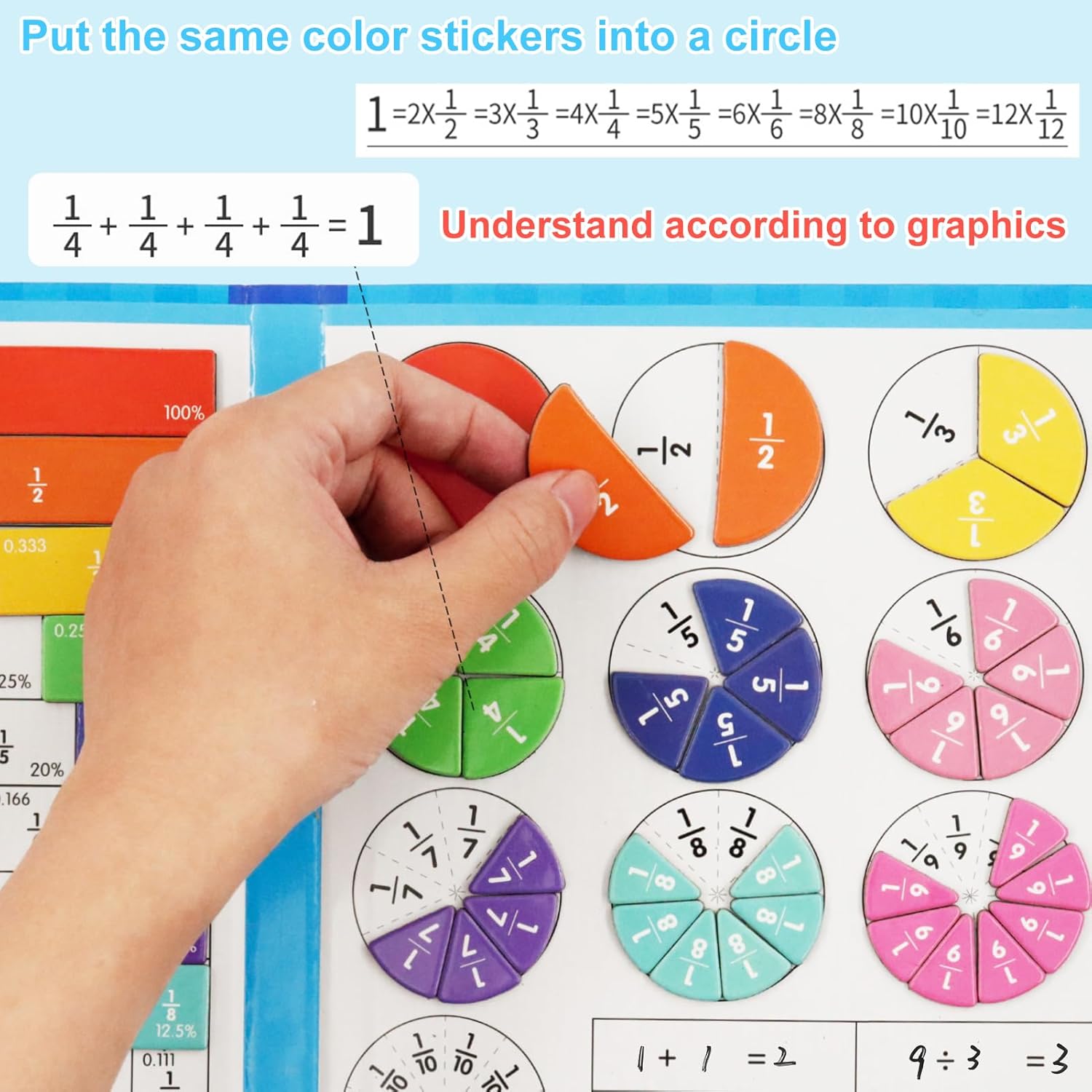 Interactive Home School Math Material Magnetic Fraction Tiles Set For Kids