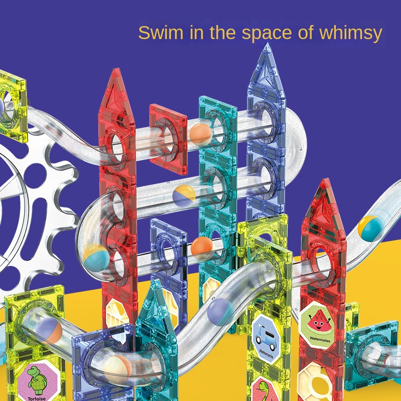 2024 DIY Stem Blocks Magnetic Electric Rolling Ball Building Blocks Ball Track Magnetic Blocks Building Toys With Music