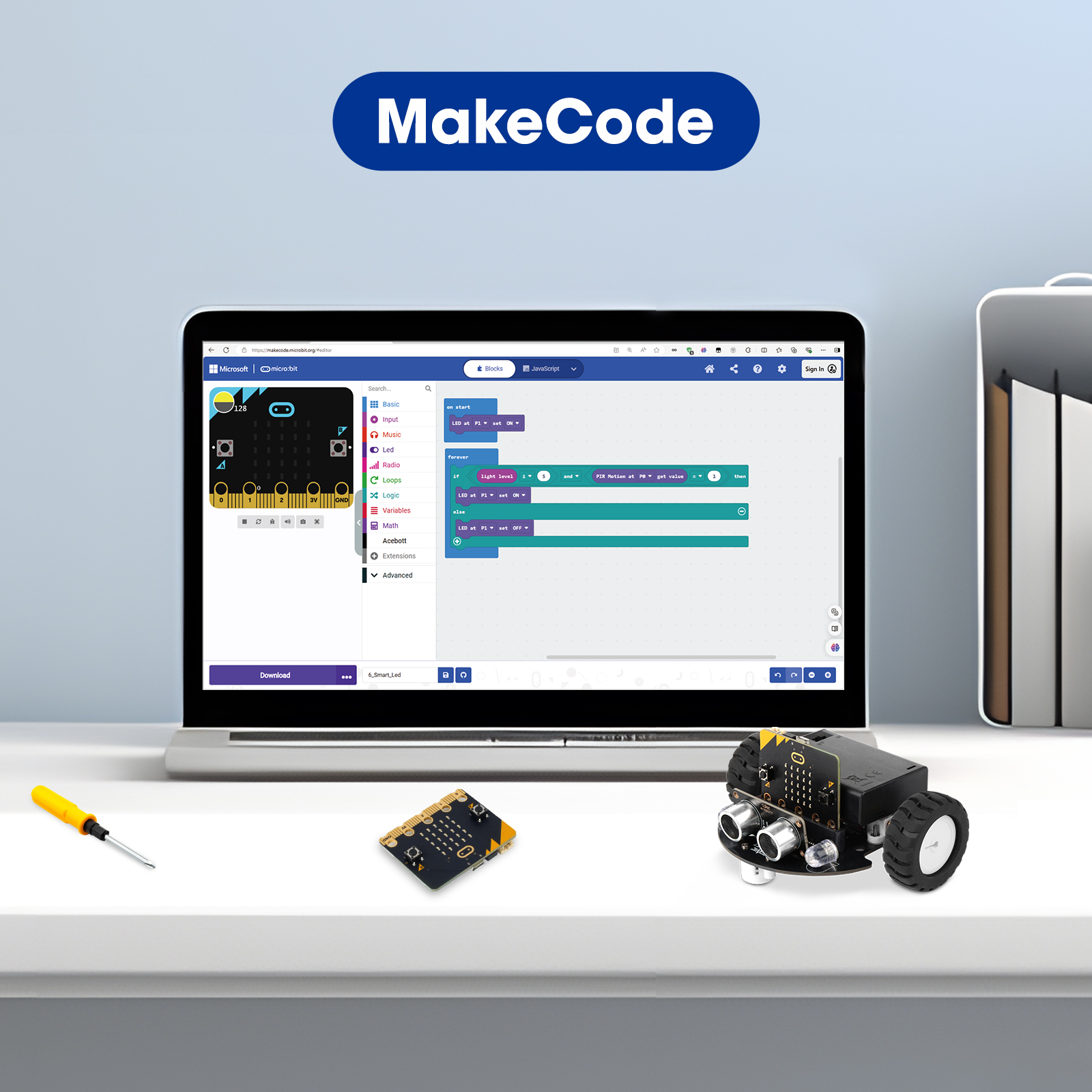 With Tutorial Children Kids DIY MakeCode Programming Coding Toy APP 2WD Stem Education Smart Microbit Robot Car Starter Kits Set