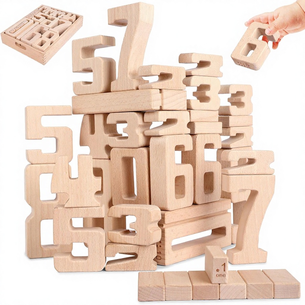 Wooden Number Building Blocks Large Digit 1-10 32 Pcs Educational Math Toys for Kids &amp; Toddlers 3+ Years