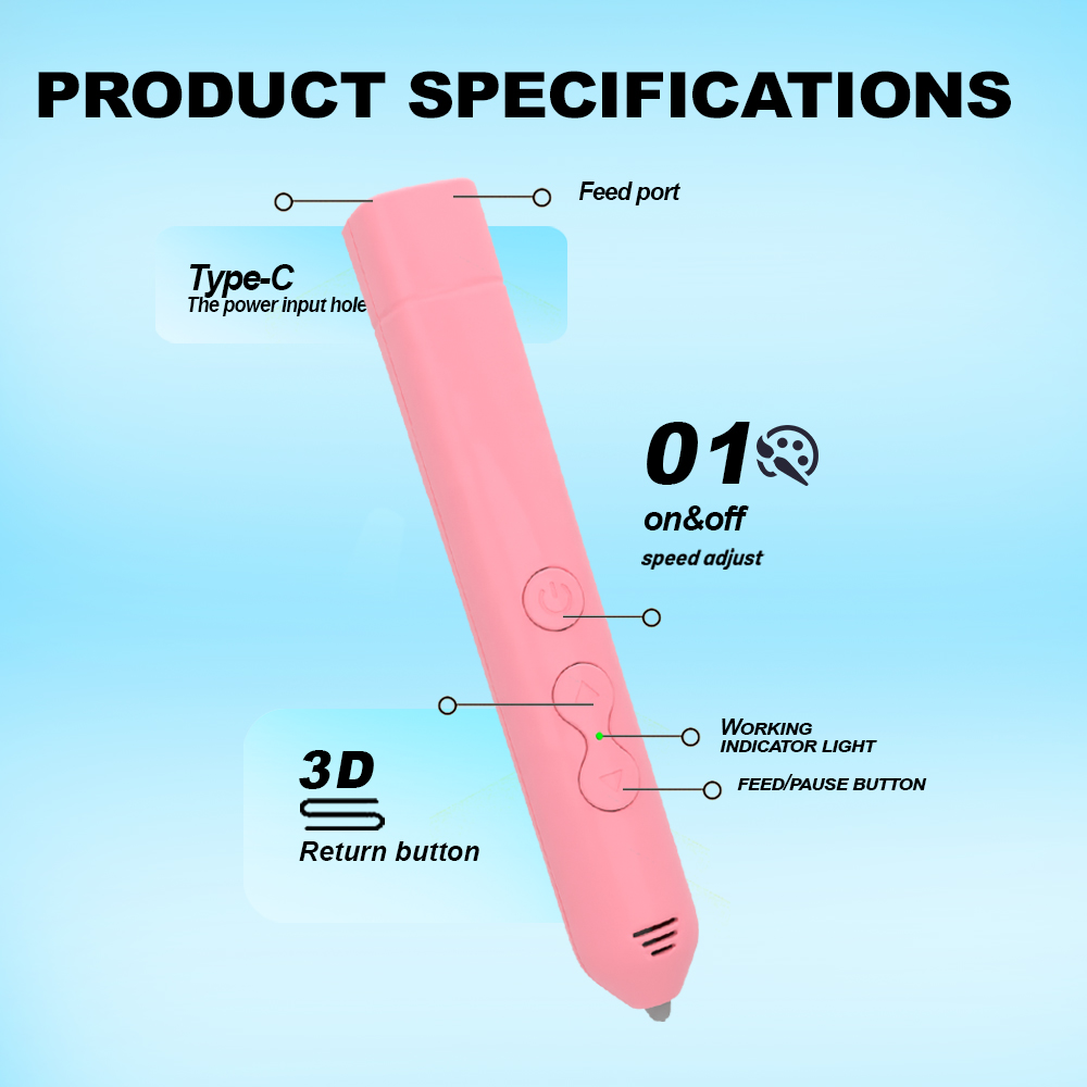 Safe Low Temperature 3D Pen for Kids USB Rechargeable Wireless PCL Filament with Drawing Templates STEM Educational Toy Gift