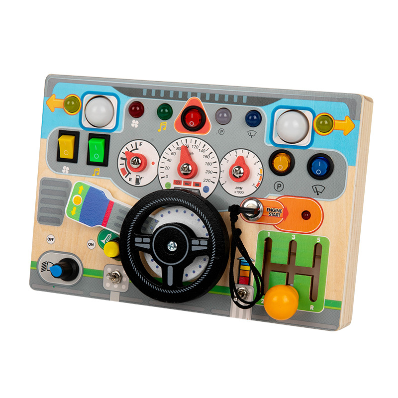 New Safe Wooden Electronic Busy Steering Wheel Montessori Educational Sensory Toy for Preschool Kindergarten Children 2-14 Years