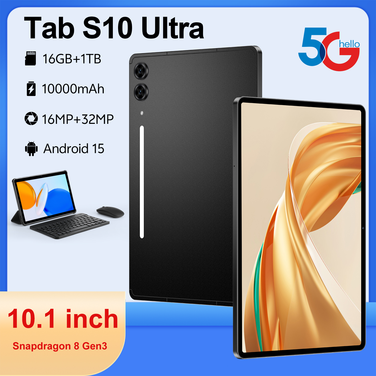 Tab S10 Ultra Tablet Kids 10.1" Capacitive Screen IPS Android 15 5G WiFi Dual Sim Octa Core MTK 16GB+1TB Entertainment Education