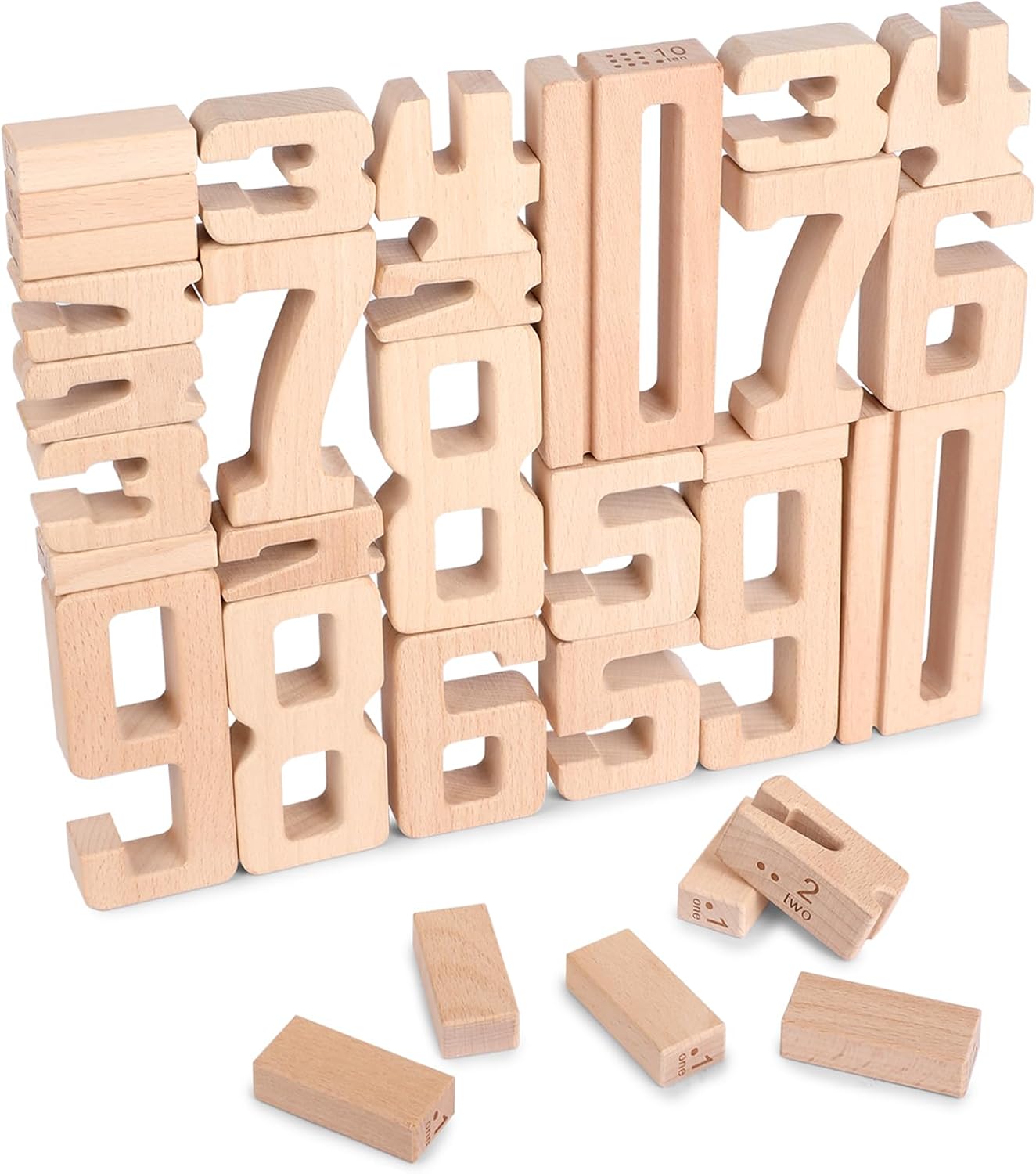 Wooden Number Building Blocks Large Digit 1-10 32 Pcs Educational Math Toys for Kids &amp; Toddlers 3+ Years