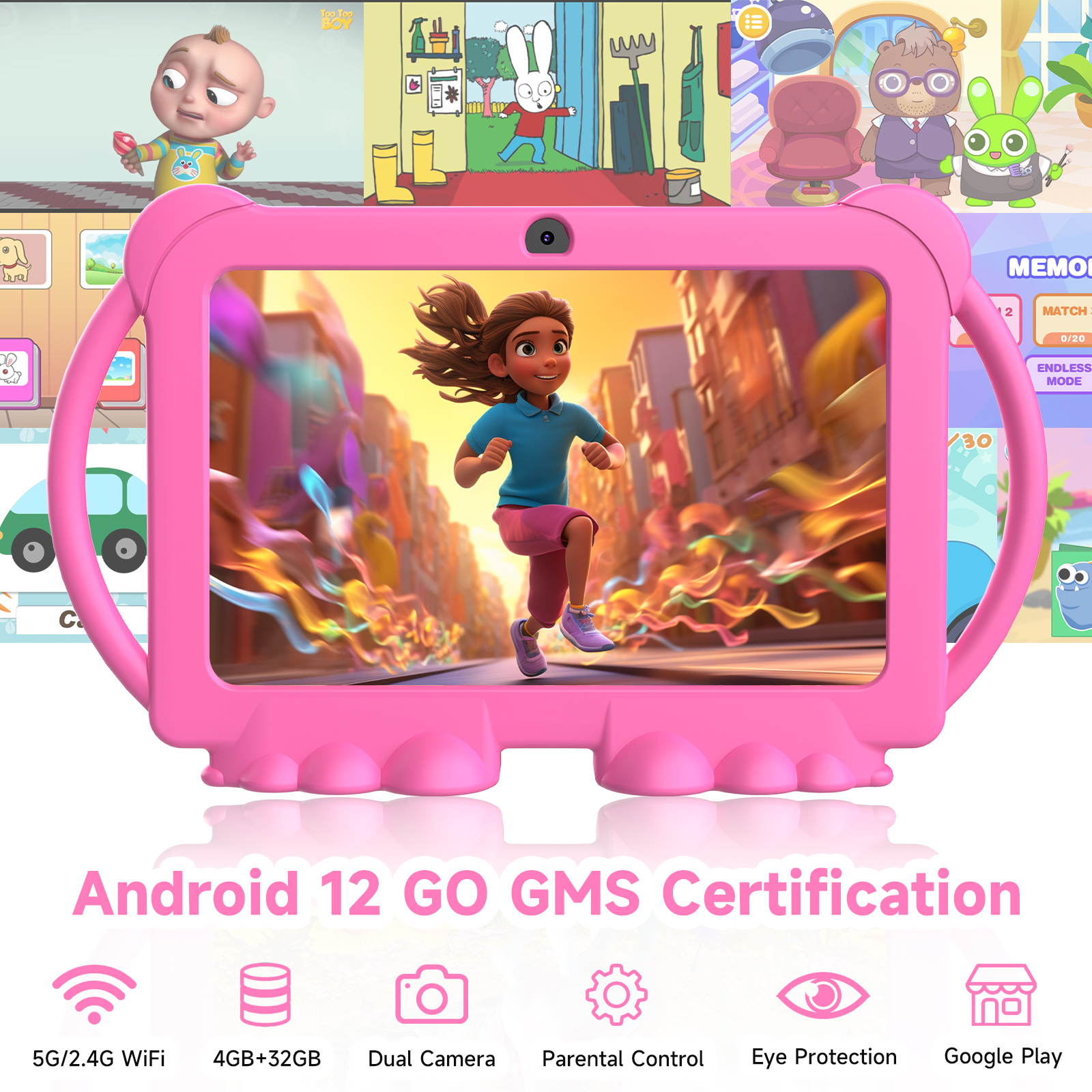 7-Inch Wi-Fi Kids Tablet PC with 2+2+32GB Capacity for Educational