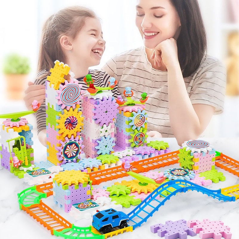 Samtoy Educative Creative Kids Rotating Mechanical Variable Puzzle Electric Gear Building Block Gears Sets Block Toys for Kids