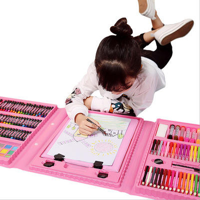 208PCS Education Graffiti DIY Stationery Set Water Color Painting Brush Kit Colour Pencil Pen Crayon Art Drawing Toy With Board