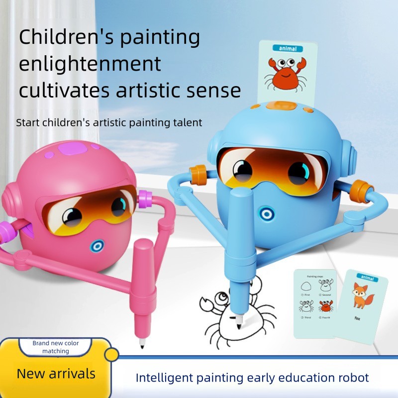Smart Automatic Drawing Robot Toy with Magnetic Adsorption for 3-6 Year Old Children's Early Education ABS Material