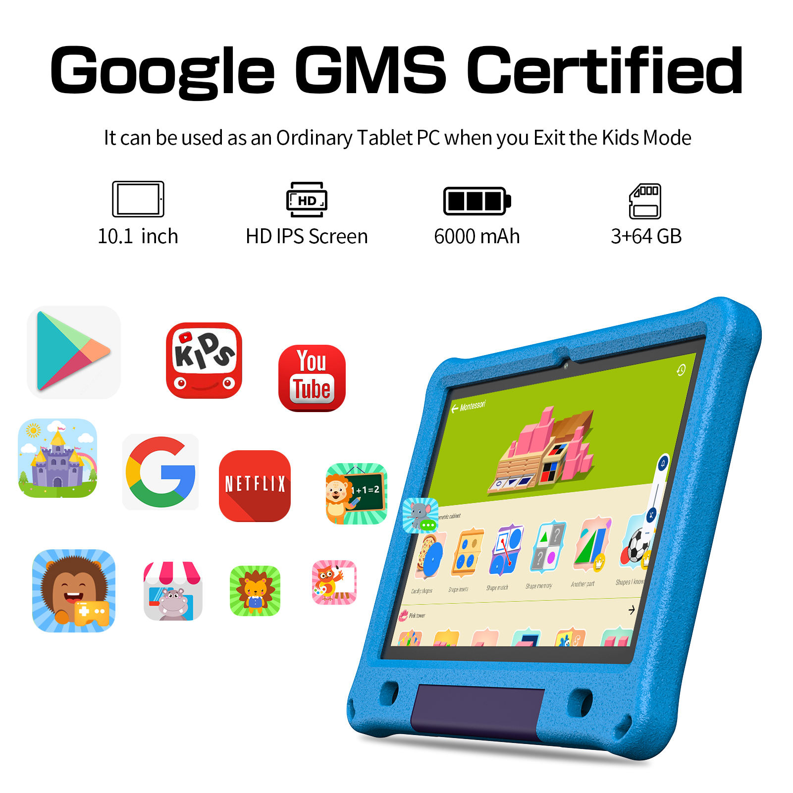 Factory Latest Oem Quad-Core Tablet 10.1 Inch with Dual Camera Rom 12g Ram 64g Android 15 Educational Tablet for Kids