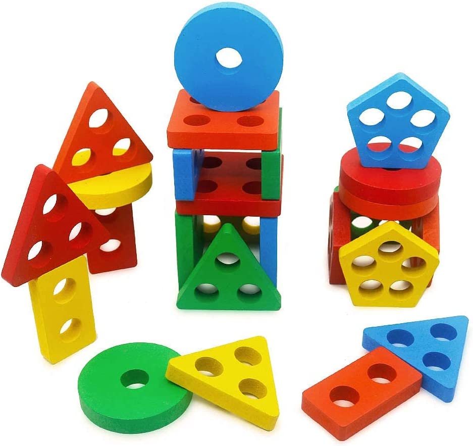 PT Educational Preschool Toddler Toys Shape Color Sorting Block Puzzles for Kids Color Recognition Stacker Shape Sorter Toys