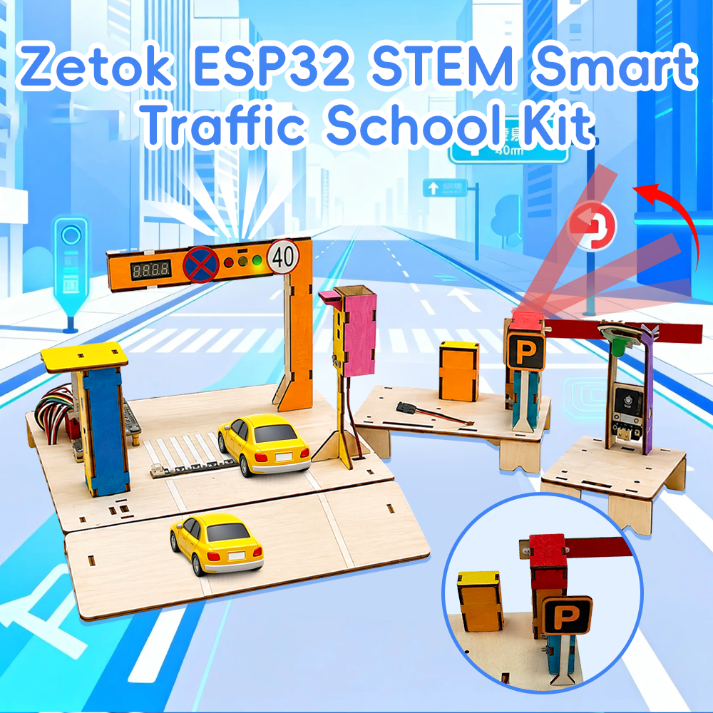 Zetok Programming Education for Intelligent Transport Starter Kit 3D Wooden Puzzles Electronic Blocks Model Building Stem