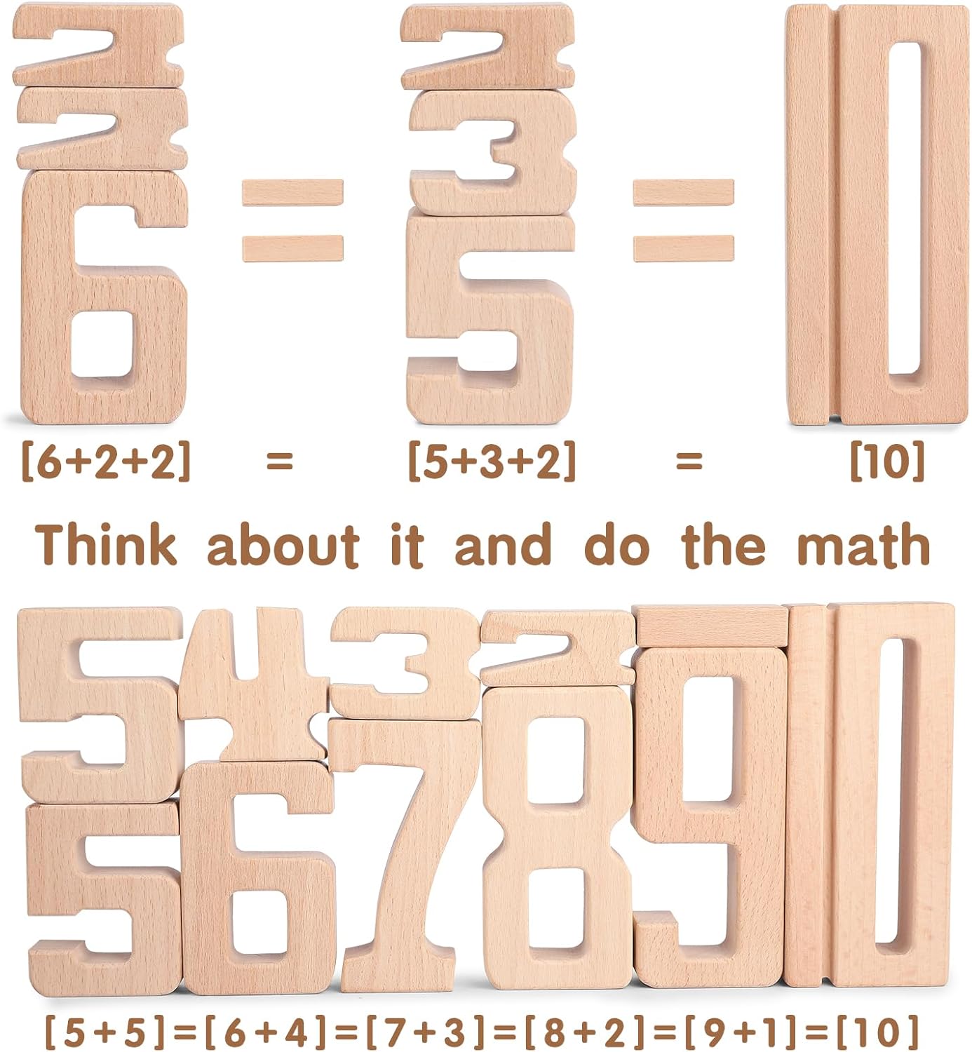 Wooden Number Building Blocks Large Digit 1-10 32 Pcs Educational Math Toys for Kids &amp; Toddlers 3+ Years