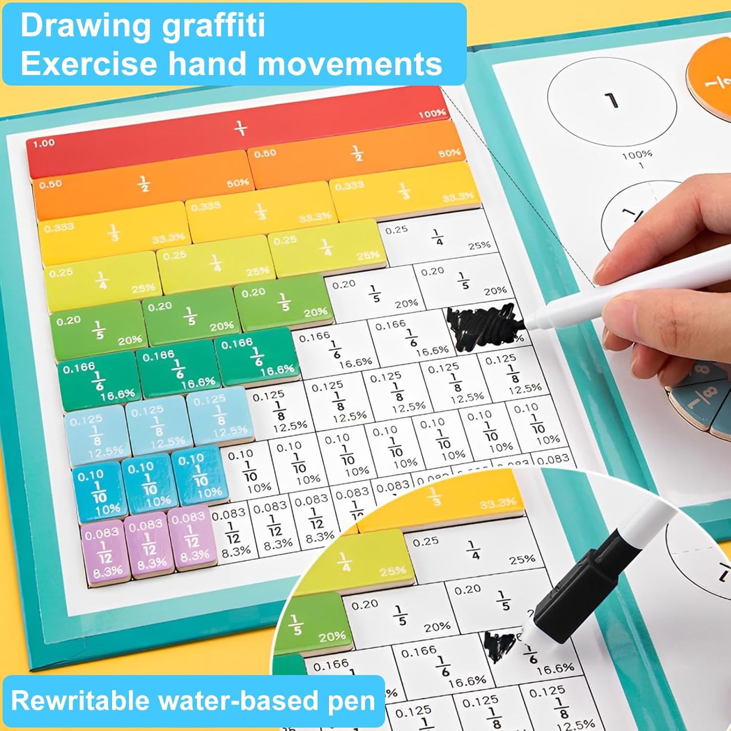 Interactive Home School Math Material Magnetic Fraction Tiles Set For Kids