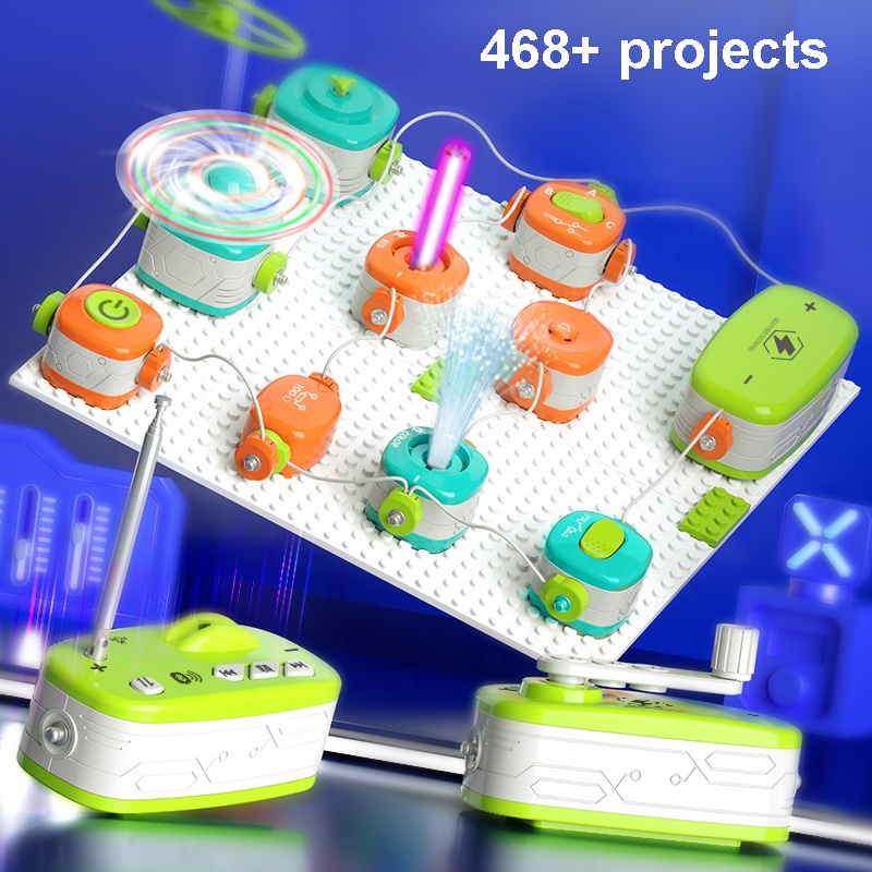 57 Parts STEM Electronics Exploration Blocks Kits 468+ Physical Science Experiment Circuit Link Blocks Projects DIY Building Toy