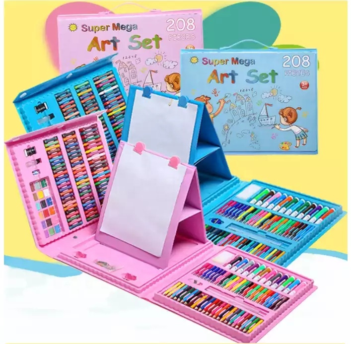 208PCS Education Graffiti DIY Stationery Set Water Color Painting Brush Kit Colour Pencil Pen Crayon Art Drawing Toy With Board