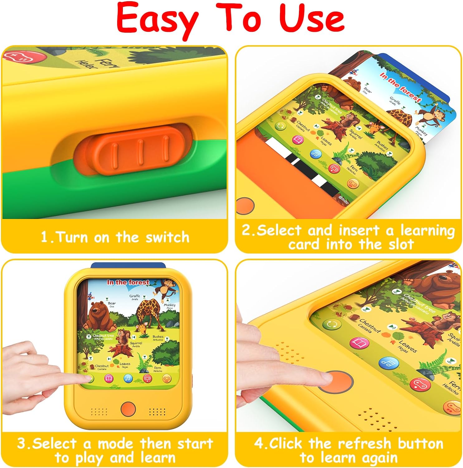 Kids Tablet Educational Learning Pad Montessori Toy for Kids 3-5 To Learn Alphabets, Numbers, Foods, Time, Music, Vehicles