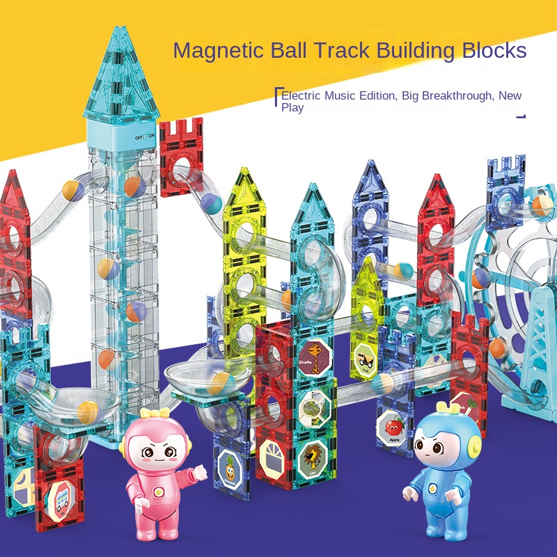 2024 DIY Stem Blocks Magnetic Electric Rolling Ball Building Blocks Ball Track Magnetic Blocks Building Toys With Music