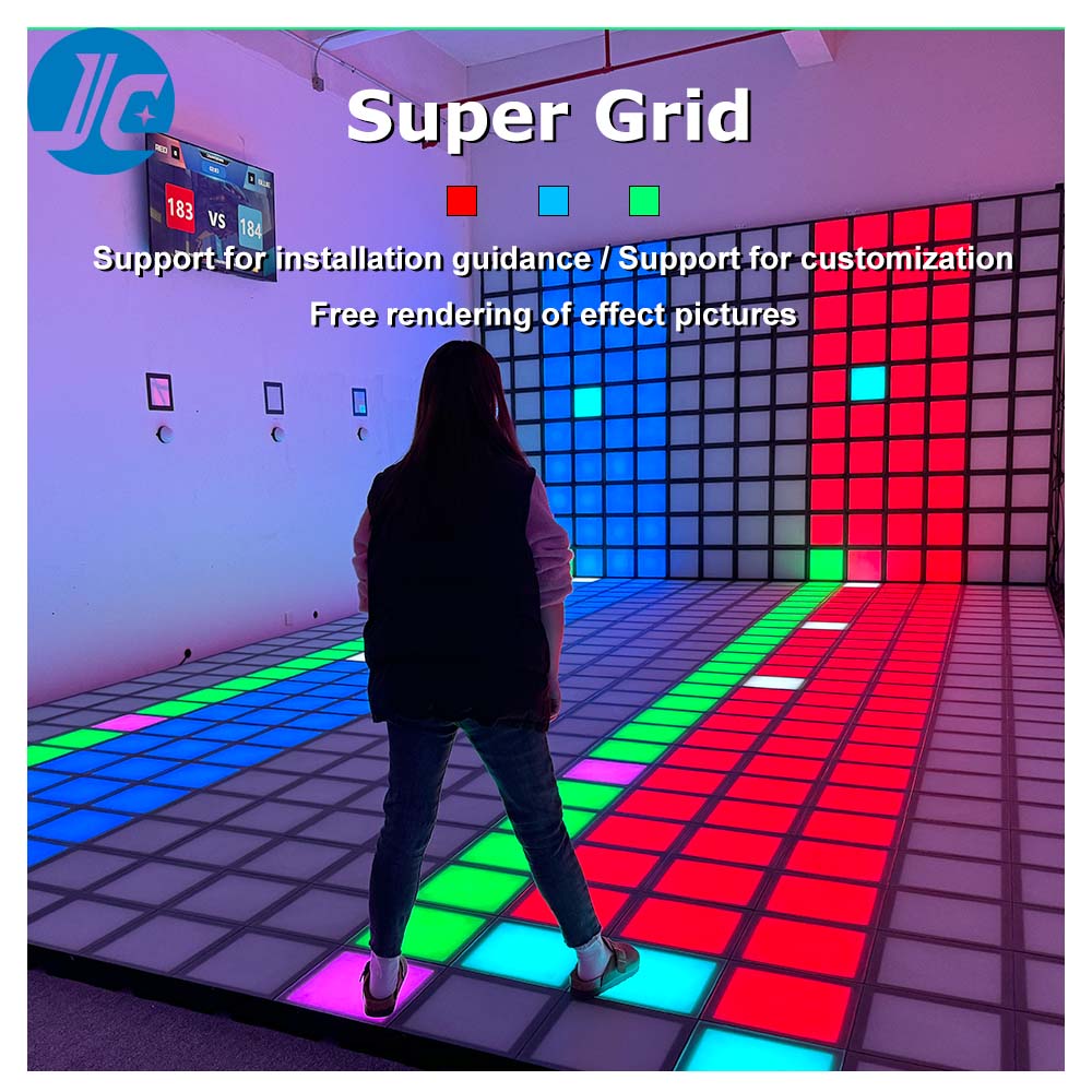 3D LED Floor Holographic Games Jump Over Virtual Lava Rivers Interactive LED Floor Tiles Mega Grid Activate Game