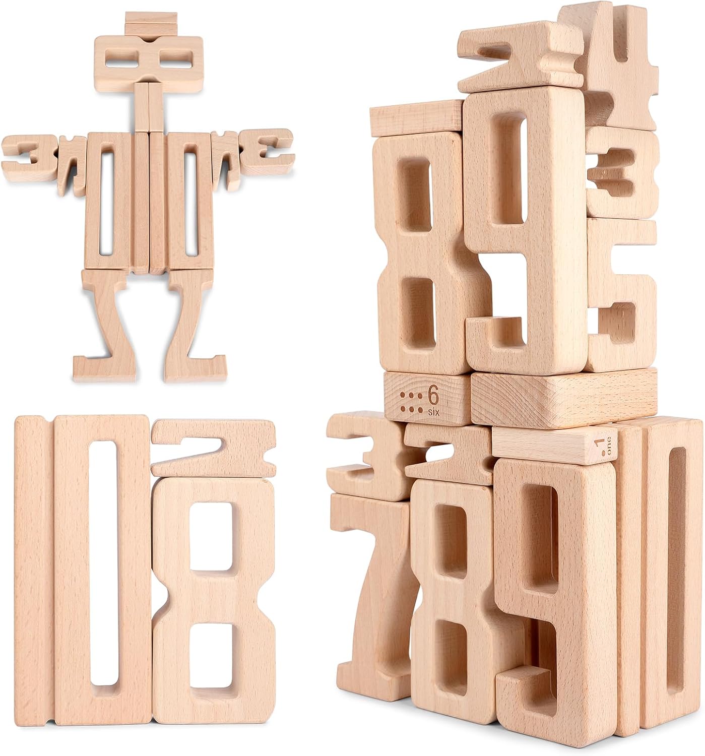 Wooden Number Building Blocks Large Digit 1-10 32 Pcs Educational Math Toys for Kids &amp; Toddlers 3+ Years