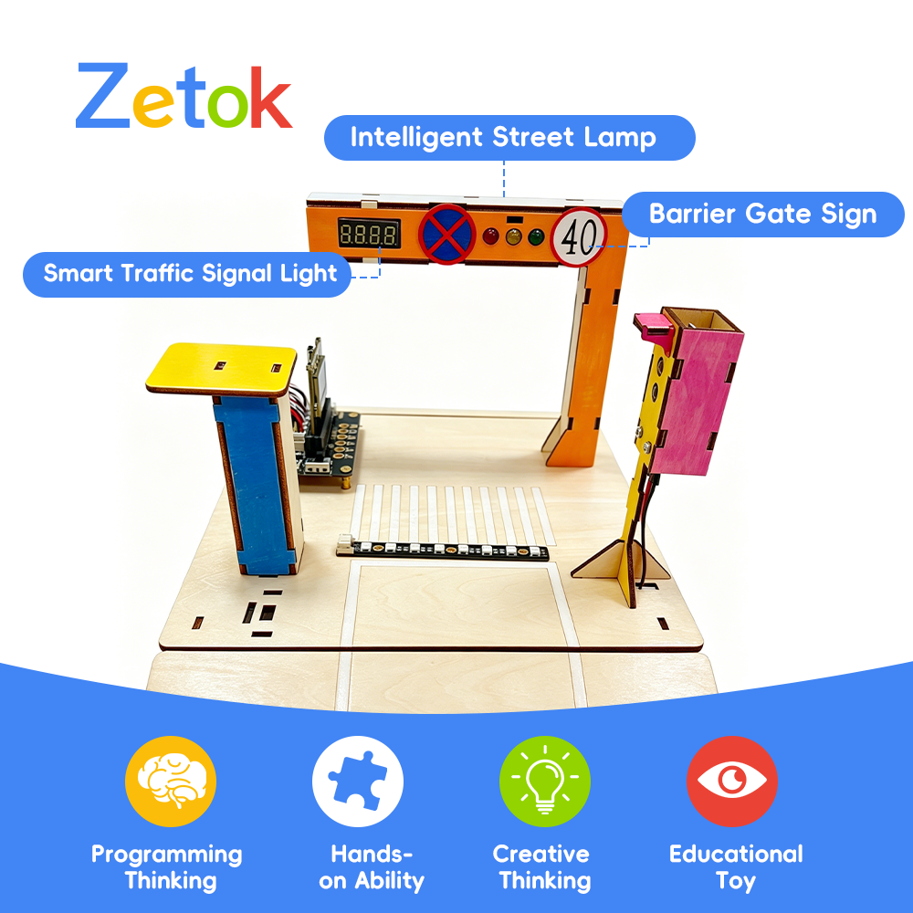 Zetok Programming Education for Intelligent Transport Starter Kit 3D Wooden Puzzles Electronic Blocks Model Building Stem