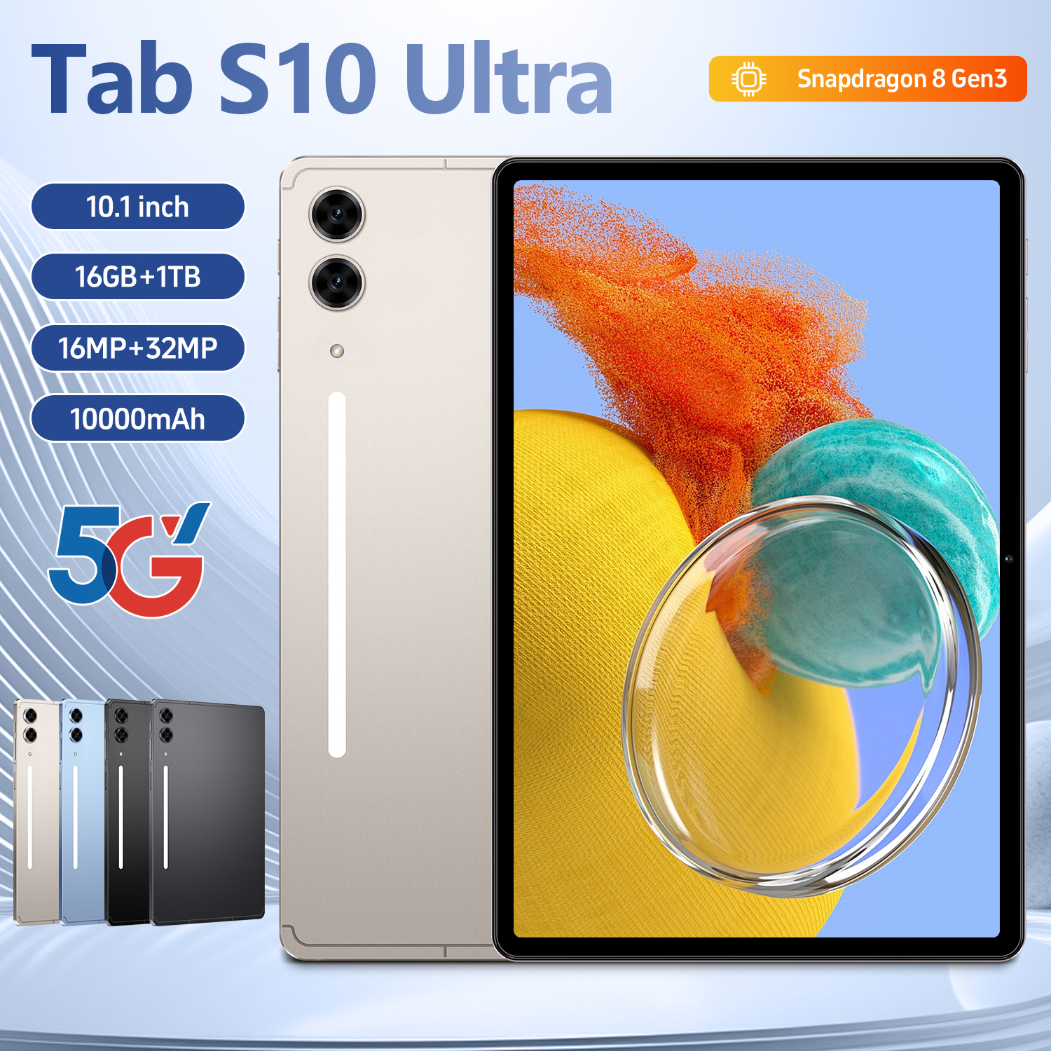 Tab S10 Ultra Tablet Kids 10.1" Capacitive Screen IPS Android 15 5G WiFi Dual Sim Octa Core MTK 16GB+1TB Entertainment Education