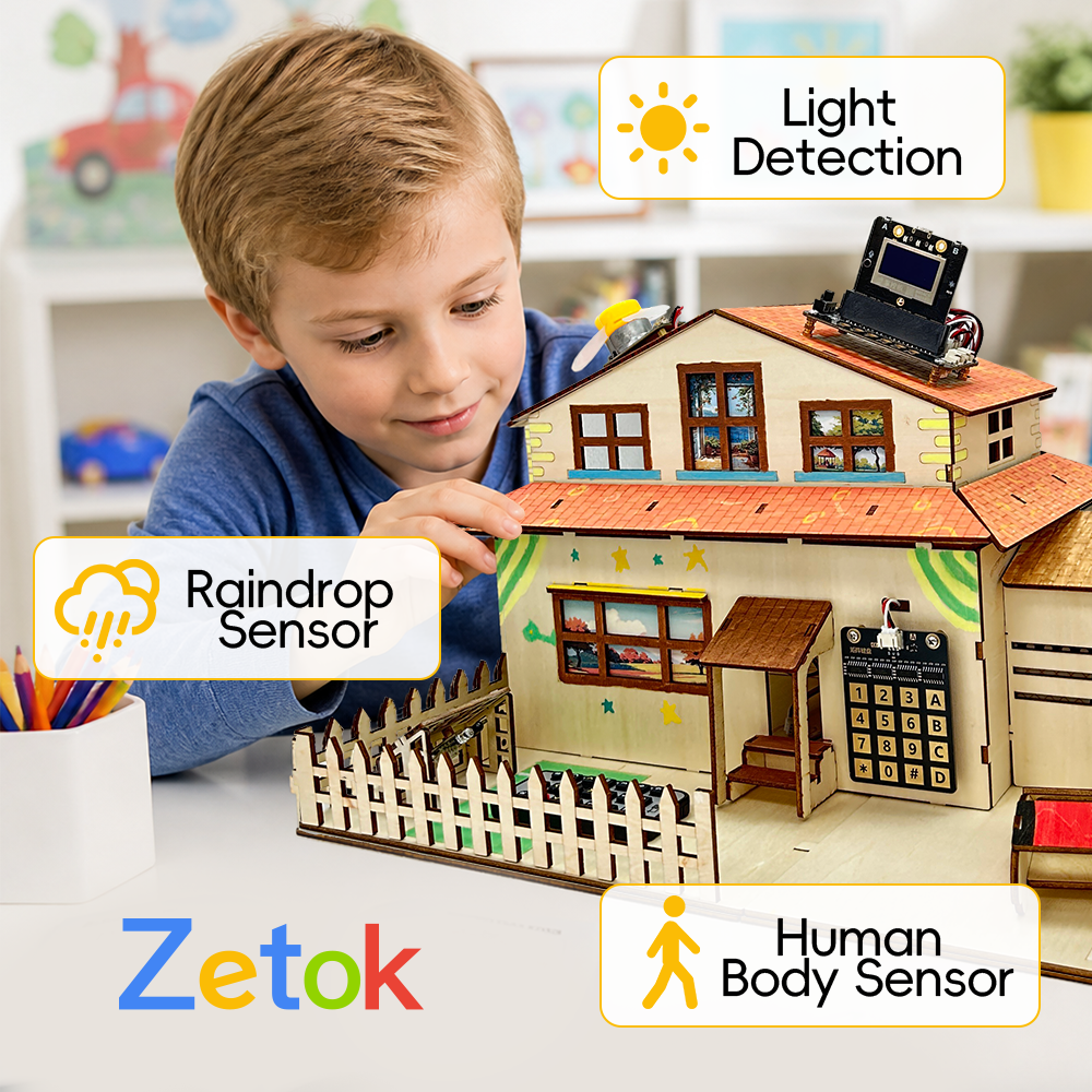 Zetok Wooden Smart Home Starter Kit 3D Puzzles Electronic Blocks Model Building Toys Educational Toys for Education Maker Boards