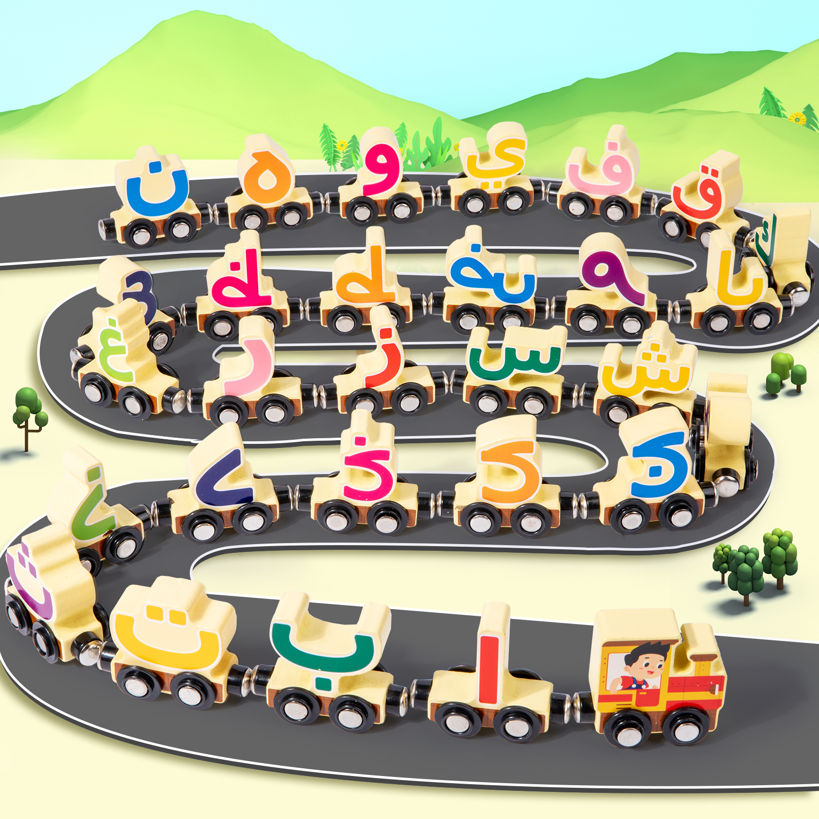 Arabic Letter Learning Game Wooden Train Set Educational Toy for Kids Educational Toy