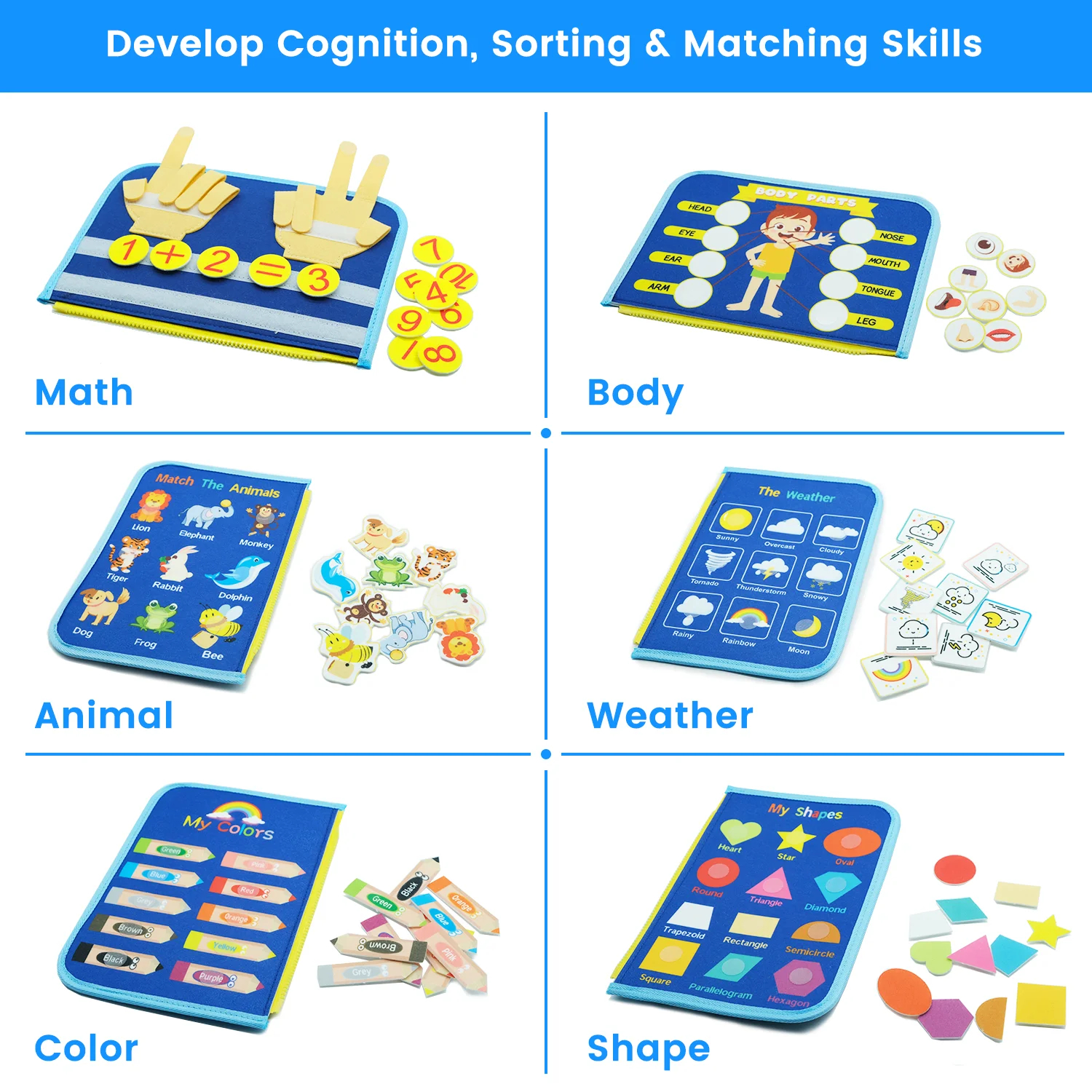 Preschool Education Busy Board Book Kids Sensory Montessori Travel Toys Activities Learning Board Felt Toddler Baby Busy Board