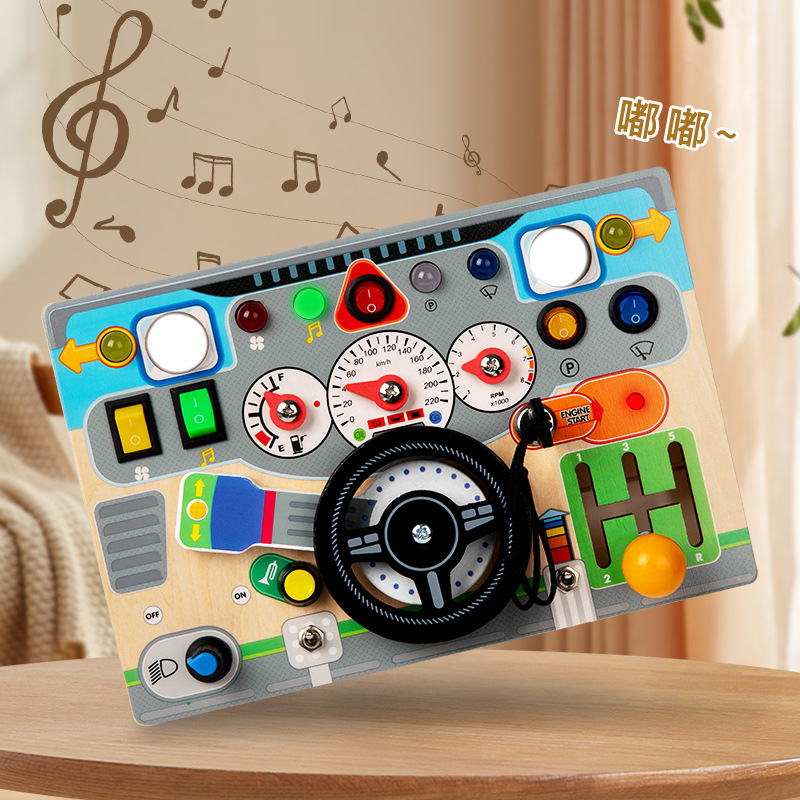 New Safe Wooden Electronic Busy Steering Wheel Montessori Educational Sensory Toy for Preschool Kindergarten Children 2-14 Years