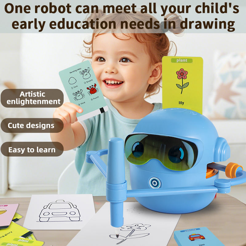 Montessori Inspired Drawing Robot, Interactive Painting Learning Toy with 100 Cards
