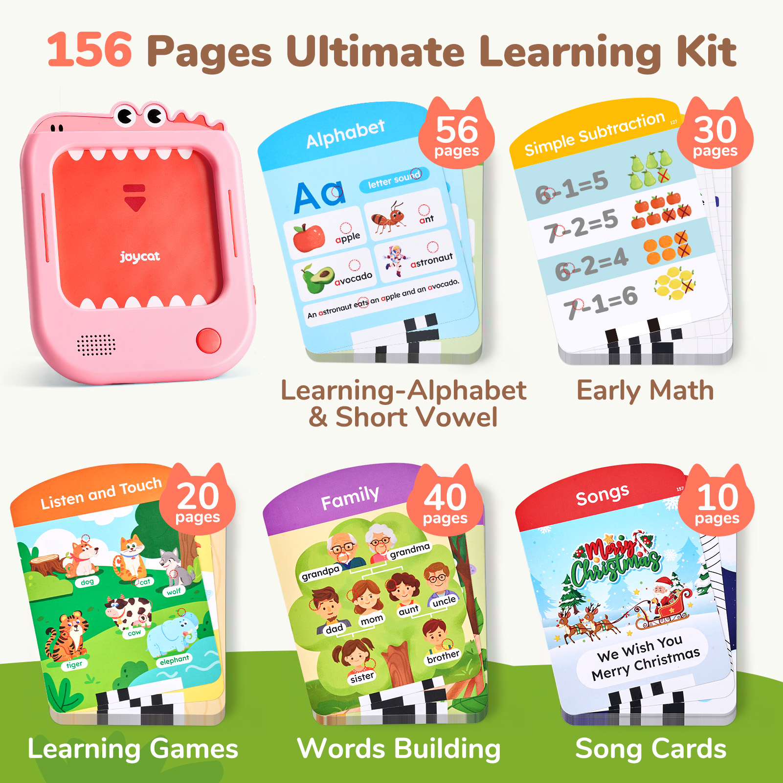 Joycat Educational Learning Toys for Kids Phonics Talking Flash Cards Electronic Audible Voice Preschool Words Early Education
